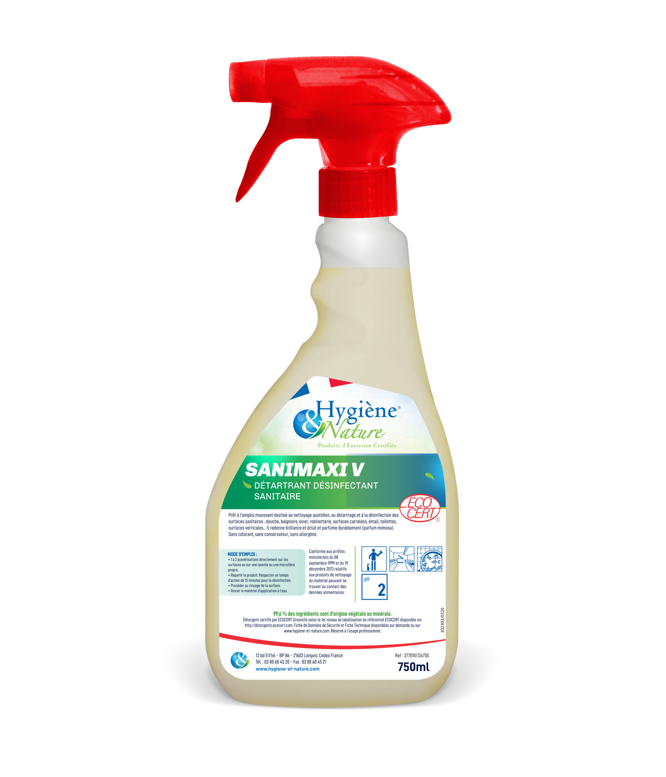 18A901 SANIMAX V Détartrant Désinfectant Surface Sanitaire Ecocert pulvérisateur 750 ml
